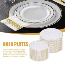 Goldene Plastik Teller - 25 Speise Teller und 25 Salat Teller Party Plastik Teller Einweg Teller für Party Plate