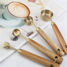 2X Messung Löffel Set Holz Griff Rostfreier Stahl Messung Löffel Backen Werkzeug Kit Küchen Zubehör 1