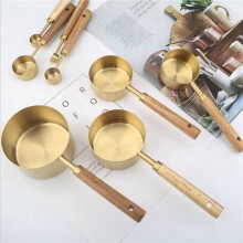 2X Measuring Spoons Set Wood Handle Stainless Steel Measuring Scoop Baking Tool Kit Kitchen Accessories 1