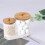 2X Suporte para Cotonetes de Algodão com Tampas de Bambu, Suporte de Acrílico Qtip Distribuidor de Bolas de Algodão 4