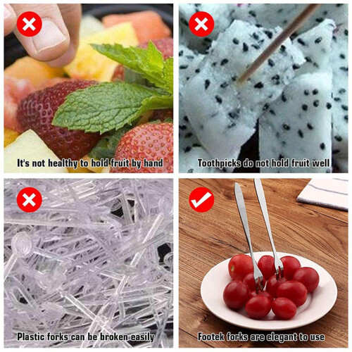 30Pcs Stainless Steel Reusable Fruit Fork Cake Snack Dessert Salad Flatware Fork Two-Tine Fork Set Kitchen Tool 13cm 2