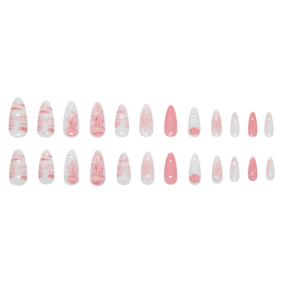Dachuang Beauty Pink/White 24Pcs Jellyfish False Nails Odorless