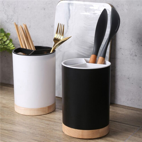 2X Spoon Fork Knife Chopstick Drain Box Tableware Storage Holder Three Compartments Shelf Kitchen Utensil Caddy B 1
