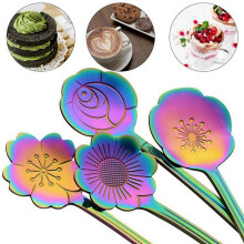16 Blumenlöffel-Set, Wiederverwendbarer 410Er Edelstahl-Teelöffel, Rührlöffel, Kaffeelöffel-Teegeschirr (Länge: 4,9 Zoll, Regenbogen)
