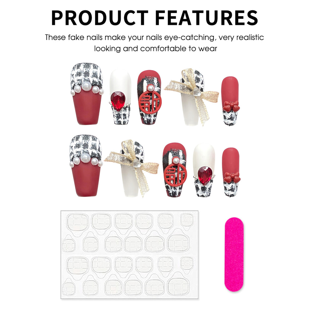 Penghui-Toys (Xs) Matte Red Artificial Nails Finger Natural-Looking Easy To Take On And Apply For Women And Girl Nail Salon