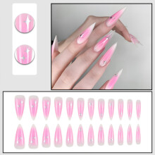 24PCS Pink Star False Nails, Easy Apply Manicure