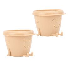 Vaso decorativo con faccia e gambe dritte per piante grasse, beige, 11x11 cm