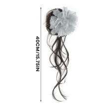 (Brownish Black, Blue feathers long beard) Messy Bun Hair Piece for Women - Non Slip Updo