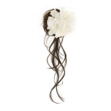 (Cold Brown, White feathers and long beards) Messy Bun Hair Piece for Women - Non Slip Updo
