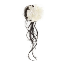 (Brownish Black, White feathers and long beards) Messy Bun Hair Piece for Women - Non Slip Updo