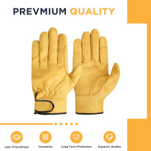 (M (527MY)) Anti-Slip Leather Work Gloves for Gardening