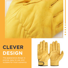 (L(527MY)) Anti-Slip Leather Work Gloves for Gardening