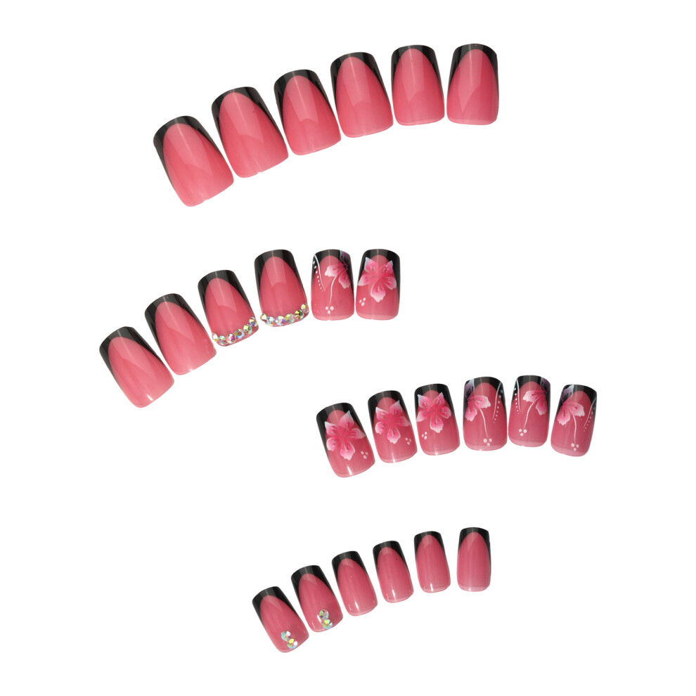 Dachuang Beauty Pink Glossy French Tip False Nails, Long Lasting