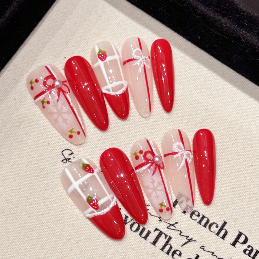 Roc-Electron (S) Cherry Print Fake Nails - Zero Pressure Salon Supply