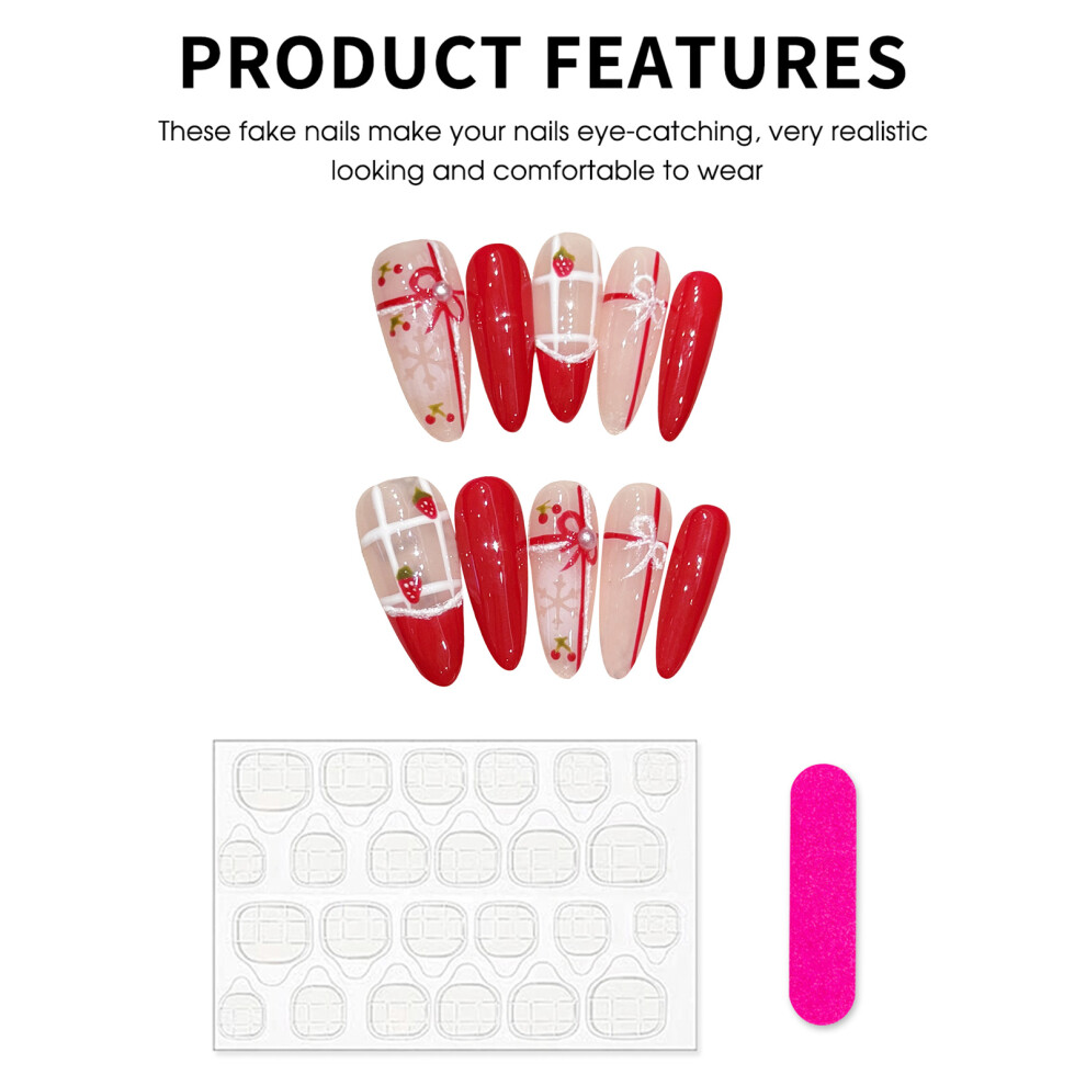 Dcph-Clothing (Xs) Cherry Print Fake Nails - Salon Quality, Zero Pressure
