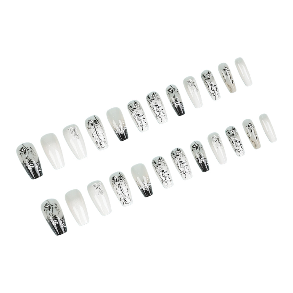 Reach-Tools White 24Pcs Flower Press-On Nails, Glossy Reusable
