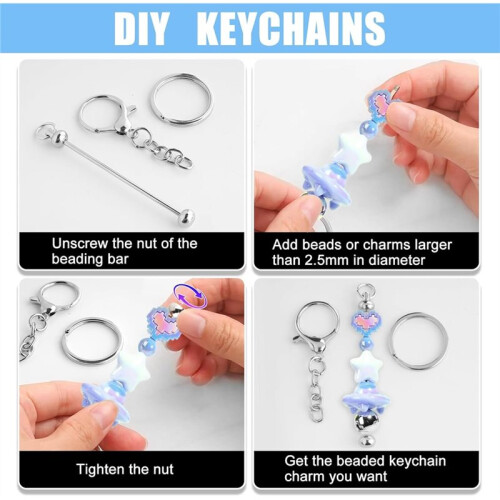 32 Pcs Beadable Keychains Bars, Silver Beadable Keychains Bars Bulk Blank for Keychain Making and 36Pcs Colorful Tassel 2