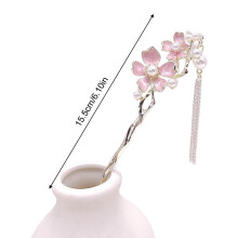Chinese Floral Hairpin - Pink Alloy Tassel Stick