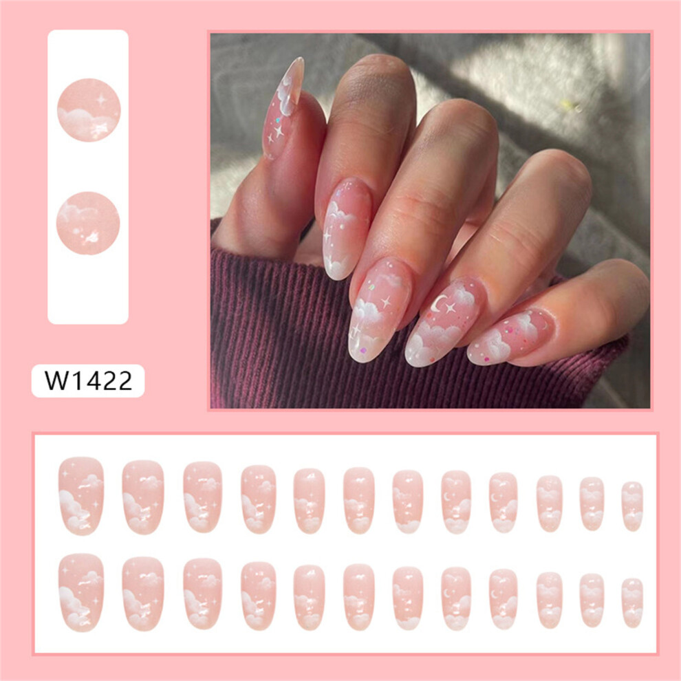 Creation-3C Pink Milk Cloud False Nails, Oval, Daily Wear