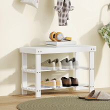 HOMCOM 3-Tier Bamboo Shoe Bench with 2 Shelves for Entryway, White