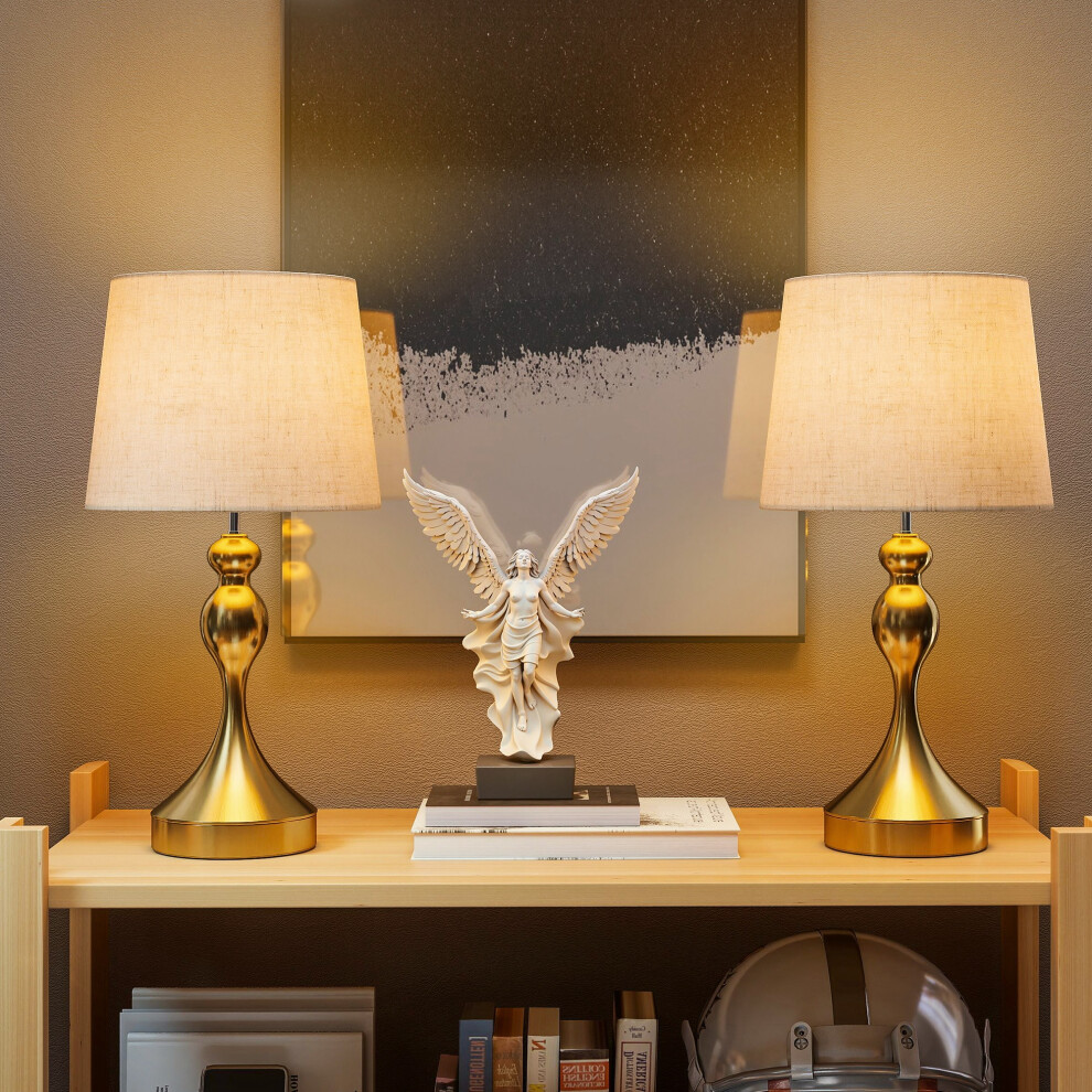 Homcom Table Lamps Set Of 2, Modern Bedside Lamps With Usb Ports, Gold Tone