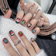 (M) Christmas False Nails with Gift Decor Charming Comfortable to Wear Manicure Nails for Daily and Parties Wearing