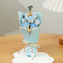 (Broken Ice Blue) Pearl Soap Flower Bouquet - Office Decor & Photo Prop