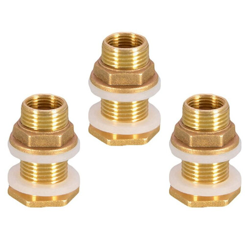 Solid Brass Bulkhead Fitting, 9 Sets 3/8 Inch Female 1/2 Inch Male Solid Brass Water Tank Connector Threaded with Ring 2