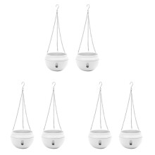 6Pcs Plastic Hanging Planter Self Watering Basket with Hooks, Hanging Flower Pot with Detachable Base White