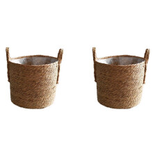2X Plant Pots Seagrass Planter Basket Flower Pot Cover Woven Plant Container Vase Wicker Trash