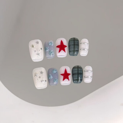 (S) Vintage Star Acrylic Nails - 10Pcs Matte Tips