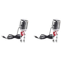 2X Retro-Stil Vintage Mikrofon Roboter Schreibtischlampe, Vintage Mikrofon Roboter Touch Dimmer Lampe Tischlampe Rot