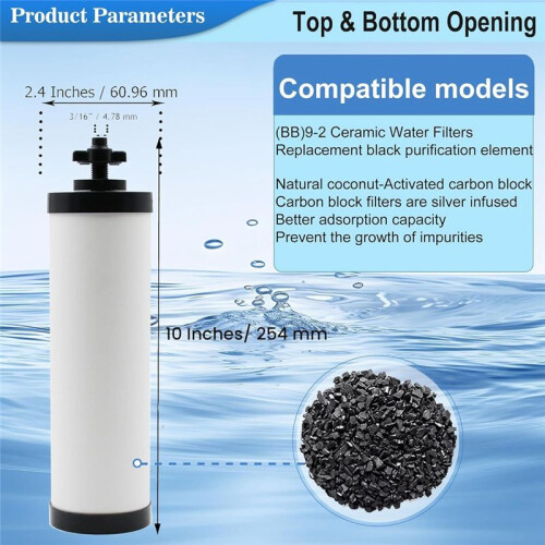 2PCS Ceramic Filter Replacement for BB9-2 Water Filter, Repeatable Cleaning Filters for  Gravity Filtration System