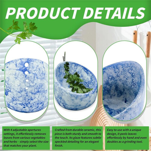 Herb Stripper, Pottery Herb Stripper Bowl, Herb Stripper Bowl,Kitchen Herb Stripping Tool Efficient Leaf Removal Tool 2