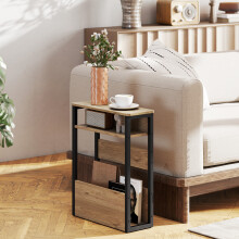 HOMCOM Narrow Side Table with Storage, Bedside End Table, Walnut Brown