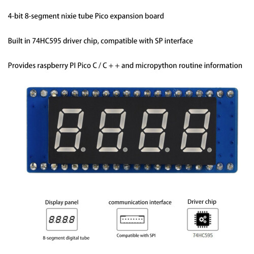 4-Digit 8-Segment Display Module for Raspberry Pi , Embedded 74HC595 Driver, SPI-Compatible, Easy to Drive 1