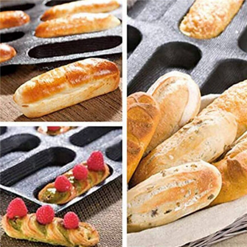 3X 12-Håls Silikonbaguette Pan-Non-Stick Perforerade Franska Brödformar, Varmkorvformar, Bakfoder Mat Brödform 2