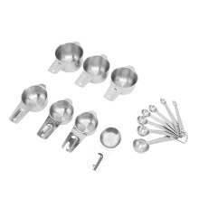 Conjunto de 14 peças de xícaras e colheres medidoras em aço inoxidável
