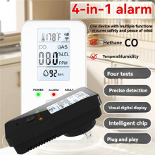 EU-PLUG, 4-in-1 Koolmonoxidedetector AC-Stekker met CH4 CO-Temperatuur-Vochtigheidssensor LCD-Scherm voor Camperhuis A