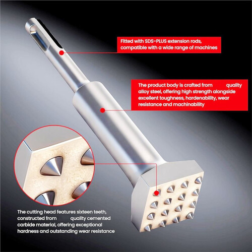6" X 1-1/4" SDS  Bushing Tool, 16 Tips Bush Hammer Bit for Concrete Repair, Patch Prepare, Roughness Coating Remove 2