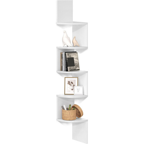 5 Tier Floating Corner Shelves Wooden Storage Display Shelf Units Wall Mount