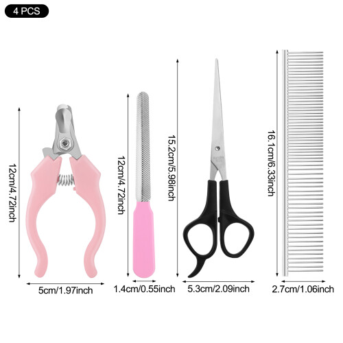 4pc Pet Grooming Kit: Clipper, Scissors, Comb, File 1