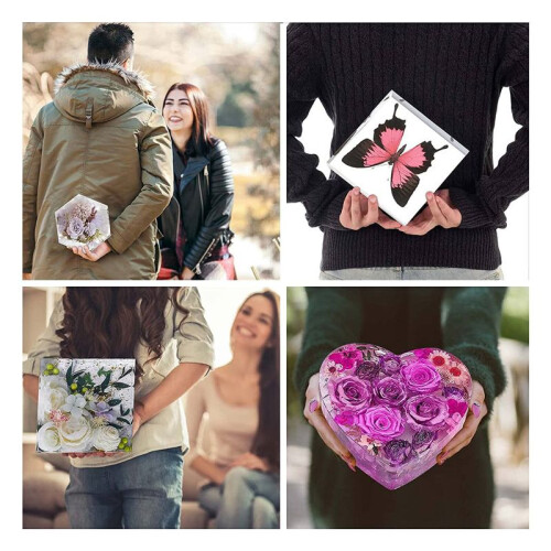 Uppgradera Epoxisilikonformar, Hartsformar för Blomkonservering Deep Square Hexagon Heart Silikonformar 2