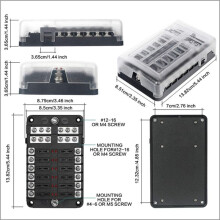 12V Fuse Block 12 Circuit Fuse Box Kit,with LED Indicator with Negative Marine Fuse Box for Dc12-24V Car Boat RV Truck