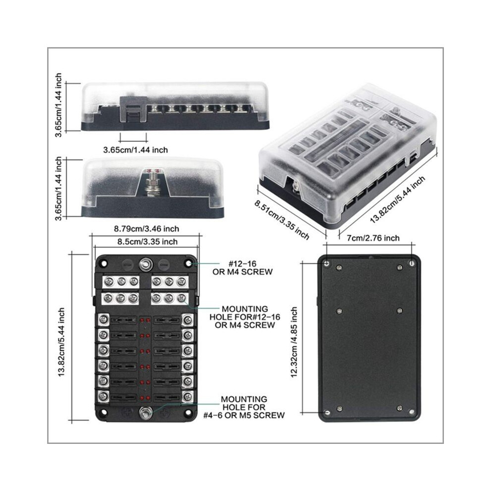 12V Fuse Block 12 Circuit Fuse Box Kit,With Led Indicator With Negative Marine Fuse Box For Dc12-24V Car Boat Rv Truck Light 6033193037373