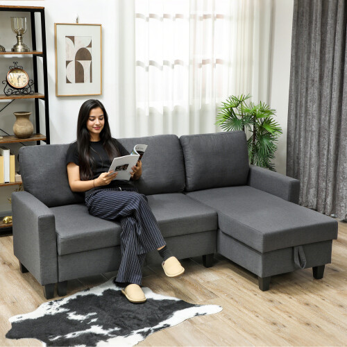 Homcom HOMCOM Fold-Out Convertible Sofa Bed with Removable Covers, Charcoal Grey