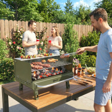 Outsunny Portable Barbecue Grill with Adjustable Grates for Camping, Green