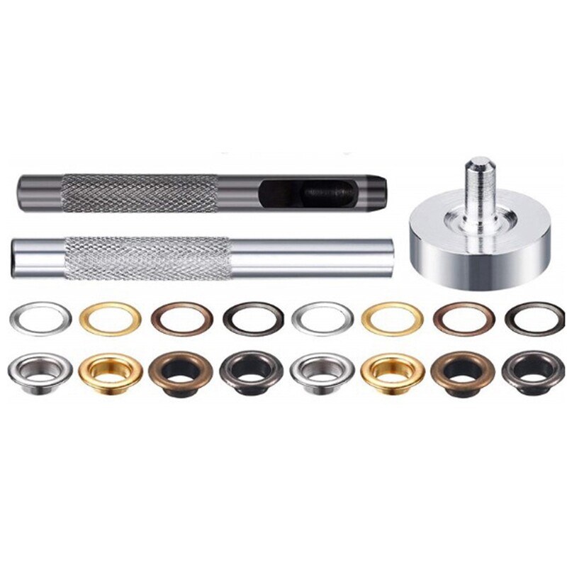 200 Set 6 mm Metal Grommets Eyelets Kit with a Base and Punch Hole Tool ...