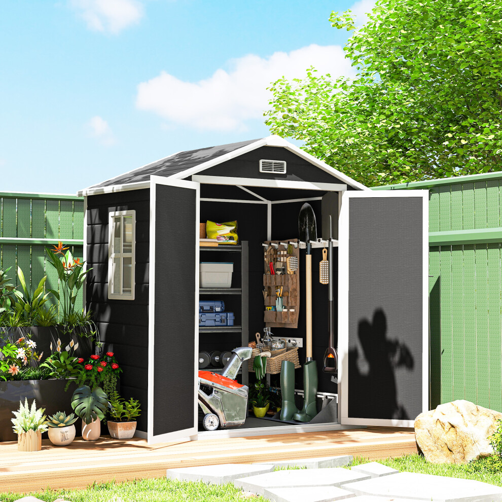 Outsunny Garden Shed 6'X4.5' Plastic Tool Storage House W/ Lockable Double Doors