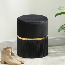 (Black) HOMCOM Round Pouffe Storage Footstool with Hidden Space